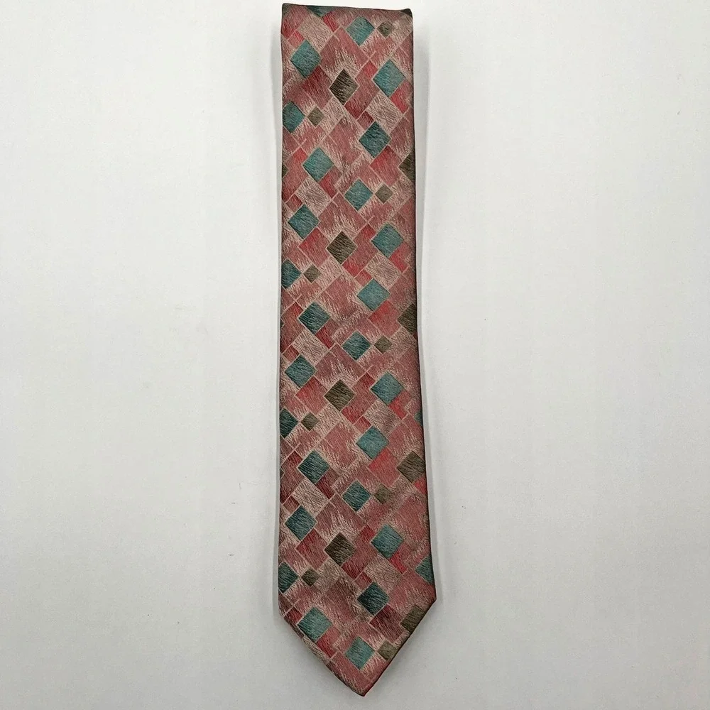 Charvet 100% Silk Tie Mens Pink Pastel Geometric Necktie Handmade France
